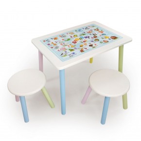 Детский комплект стол и два табурета круглых с накладкой Алфавит (Белый, Белый, Цветной) в Надыме - nadym.mebel-74.com | фото