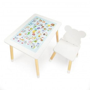 Комплект детской мебели стол и стул Мишутка с накладкой Алфавит (Белый/Белый/Береза) в Надыме - nadym.mebel-74.com | фото
