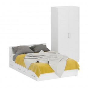 Кровать с ящиками 1400 + Шкаф 2-х створчатый Стандарт, цвет белый, ШхГхВ 143,5х203,5х70 + 90х52х200 см., сп.м. 1400х2000 мм., б/м, основание есть в Надыме - nadym.mebel-74.com | фото
