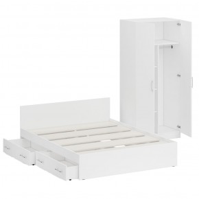Кровать с ящиками 1600 + Шкаф 2-х створчатый Стандарт, цвет белый, ШхГхВ 163,5х203,5х70 + 90х52х200 см., сп.м. 1600х2000 мм., б/м, основание есть в Надыме - nadym.mebel-74.com | фото