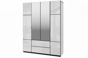 Шкаф 4-х дверный Палермо 02 с ящиками и зеркалом Белый гладкий шелк/Черный гладкий шелк в Надыме - nadym.mebel-74.com | фото
