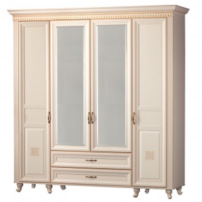 Шкаф для одежды 4-дверный с зеркалом №493 Марлен кремовый белый в Надыме - nadym.mebel-74.com | фото