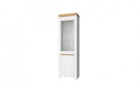 Шкаф с витриной  1V1D, TAURUS, цвет белый/дуб вотан в Надыме - nadym.mebel-74.com | фото