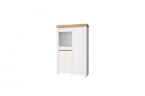 Шкаф с витриной 1V2D, TAURUS, цвет белый/дуб вотан в Надыме - nadym.mebel-74.com | фото
