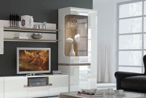 Шкаф с витриной 3D/TYP 01L, LINATE ,цвет белый/сонома трюфель в Надыме - nadym.mebel-74.com | фото